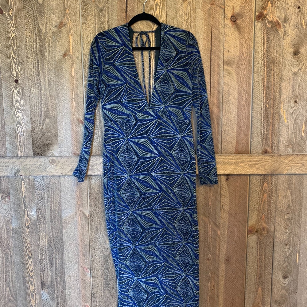ASOS TALL NIGHT Glitter Pattern Plunge Midi Dress